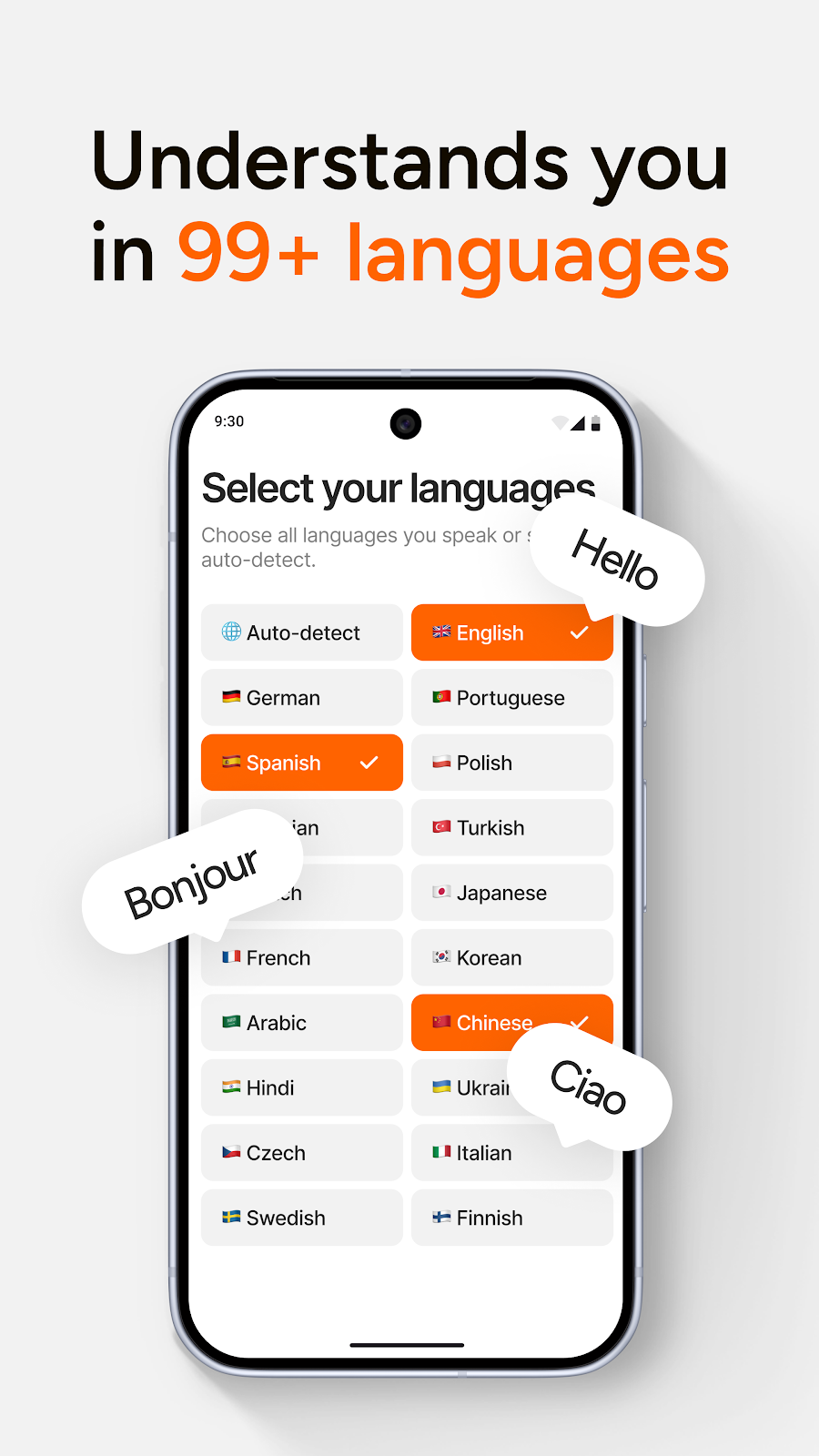 Language selection in AI Dictation for Android