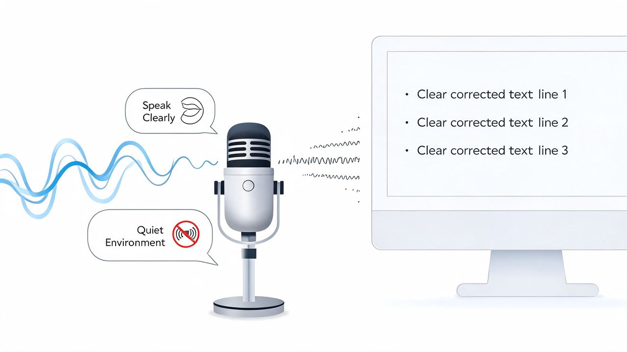 A microphone recording audio in a quiet environment to display clear text on a computer screen.