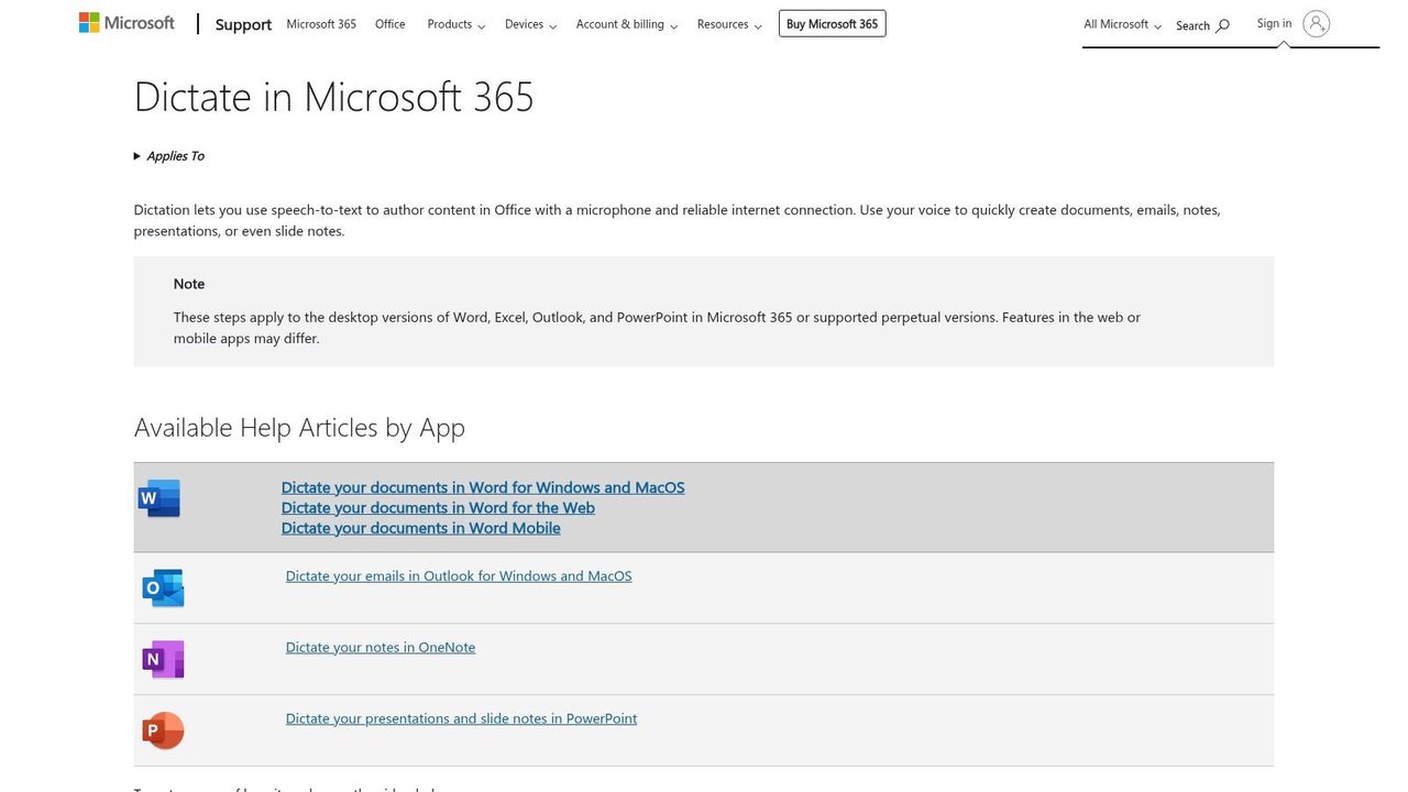 Microsoft 365 Dictation
