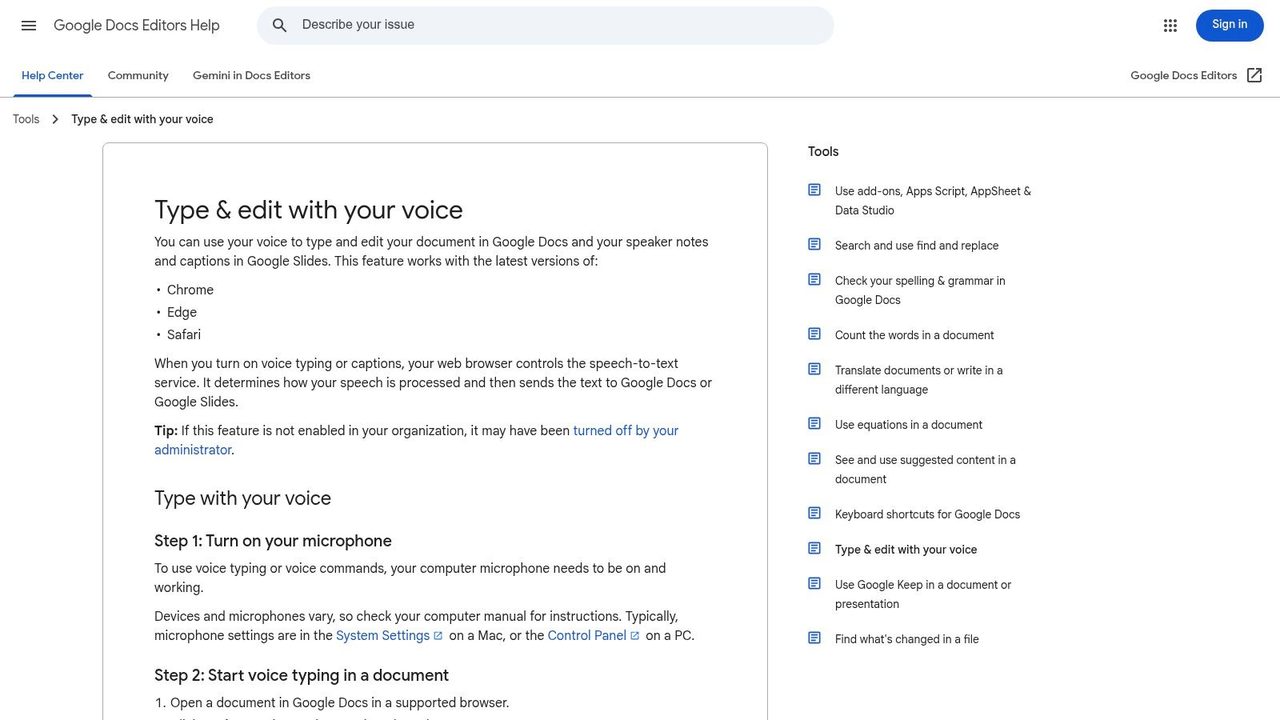 Google Docs Voice Typing (Chrome)