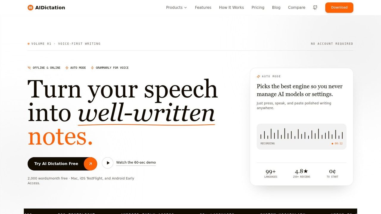 Screenshot from https://aidictation.com