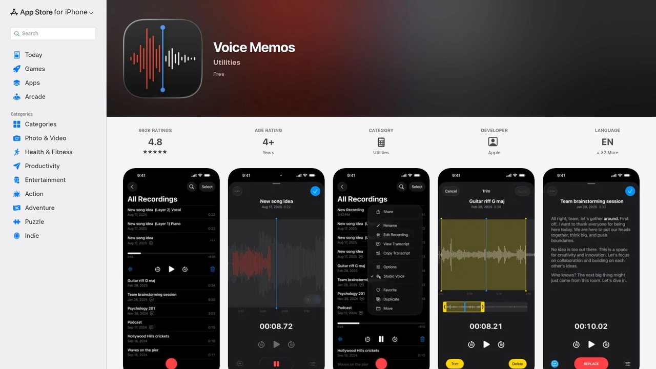 Screenshot from https://apps.apple.com/us/app/voice-memos/id1069512134
