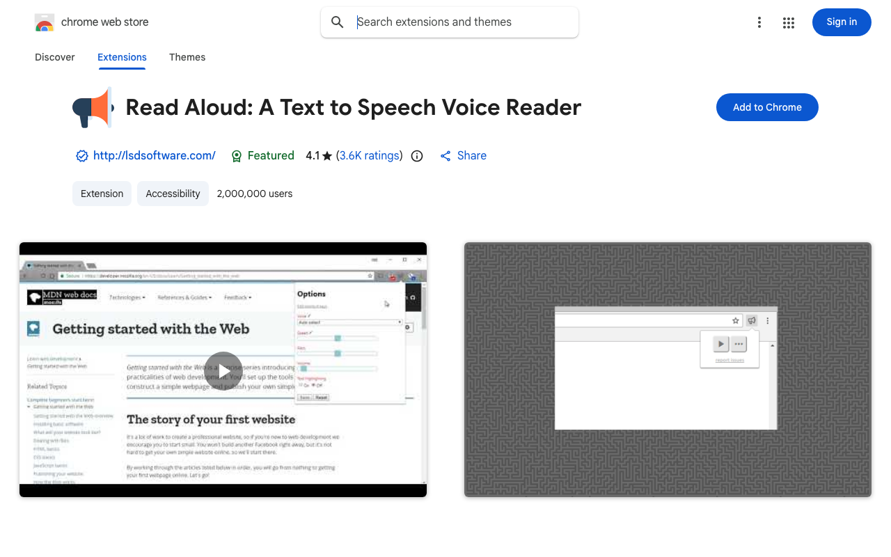 Read Aloud extension website